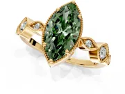 Vintage Station Engagement Ring Setting for Fancy Green Marquise Center with Accents and Prong Head in Yellow Gold