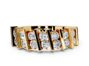 Round Cut Lab-Grown Diamond Two-Row Channel-Set Anniversary Wedding Band with Vertical Prongs in Yellow Gold
