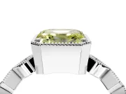Milgrain Bezel Engagement Ring Setting for Fancy Yellow Asscher Cut Center with Marquise Stations and Bezel Head in Sterling Silver