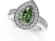 Milgrain Halo Engagement Ring Setting for Fancy Green Pear-Shaped Center with Pave Band and Prong Head in Platinum