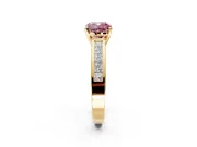 Solitaire Engagement Ring Setting for Fancy Pink Cushion Cut Center with Princess Cut Channel Band and Prong Head in Yellow Gold