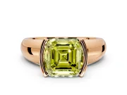 Tension Engagement Ring Setting for Fancy Yellow Asscher Cut Center with Wide Flat Band and Tension Head in Rose Gold