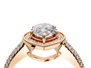 Milgrain Halo Engagement Ring Setting for Marquise Center with Three-Sided Pave Band and Prong Head in Rose Gold