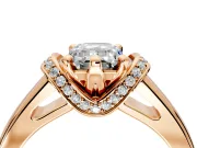 Solitaire Engagement Ring Setting for Emerald Cut Center with Wide Band, Pave Collar and Prong Head in Rose Gold