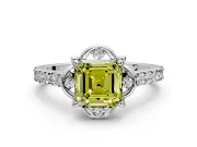 Floral Engagement Ring Setting for Fancy Yellow Asscher Cut Center with Pave Band and Floral Prong Head in Sterling Silver