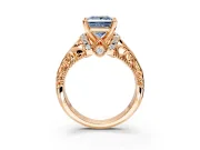 Solitaire Engagement Ring Setting for Fancy Blue Princess Cut Center with Filigree Accent Basket and Prong Head in Rose Gold