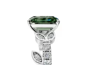 Leaf Motif Engagement Ring Setting for Fancy Green Emerald Cut Center with Pave Band and Prong Head in Sterling Silver