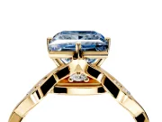 Solitaire Engagement Ring Setting for Fancy Blue Princess Cut Center with Accented Twist Band and Leaf Prong Head in Yellow Gold