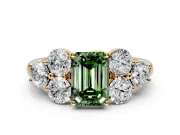 Cluster Engagement Ring Setting for Fancy Green Emerald Cut Center with Round Cut Accent Frame and Prong Head in Yellow Gold