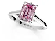 Solitaire Engagement Ring Setting for Fancy Pink Emerald Cut Center with Cathedral Band and Prong Head in White Gold