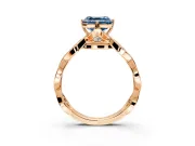 Solitaire Engagement Ring Setting for Fancy Blue Asscher Cut Center with Accented Twist Band and Leaf Prong Head in Rose Gold
