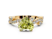 Solitaire Engagement Ring Setting for Fancy Yellow Heart-Shaped Center with Bar-Station Pave Twist and Prong Head in Yellow Gold