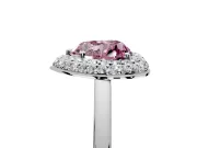 Halo Engagement Ring Setting for Fancy Pink Heart-Shaped Center with Plain Tapered Band and Prong Head in White Gold