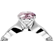 Solitaire Engagement Ring Setting for Fancy Pink Oval Center with Carved Leaf Shoulders and Prong Head in Platinum