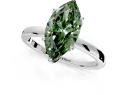 Solitaire Engagement Ring Setting for Fancy Green Marquise Center with Thin Rounded Plain Band and Prong Head in Sterling Silver