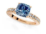 Solitaire Engagement Ring Setting for Fancy Blue Cushion Cut Center with Single Row Accent Band and Prong Head in Rose Gold