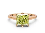 Solitaire Engagement Ring Setting for Fancy Yellow Princess Cut Center with Cathedral Band and Prong Head in Rose Gold
