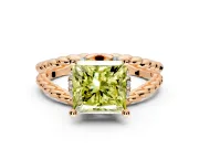 Halo Engagement Ring Setting for Fancy Yellow Princess Cut Center with Rope Twist Split Shank and Prong Head in Rose Gold