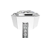Halo Engagement Ring Setting for Asscher Cut Center with Milgrain Halo, Pave Band and Prong Head in Sterling Silver