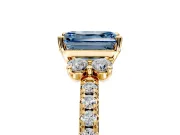 Paired Accent Engagement Ring Setting for Fancy Blue Emerald Cut Center with Pave Band and Prong Head in Yellow Gold