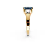 3 Stone Engagement Ring Setting for Fancy Blue Emerald Cut Center with Matching Side Accents and Prong Head in Yellow Gold