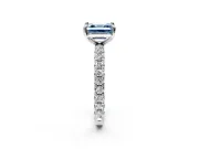 Solitaire Engagement Ring Setting for Fancy Blue Asscher Cut Center with Shared-Prong Accents and Prong Head in Platinum