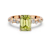 Cluster Engagement Ring Setting for Fancy Yellow Emerald Cut Center with Round Cut Accent Band and Prong Head in Rose Gold