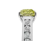 Solitaire Engagement Ring Setting for Fancy Yellow Cushion Cut Center with Round Cut Channel Band and Prong Head in Platinum