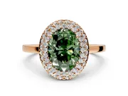 Halo Engagement Ring Setting for Fancy Green Oval Center with Plain Tapered Band and Prong Head in Rose Gold