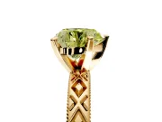 Solitaire Engagement Ring Setting for Fancy Yellow Heart-Shaped Center with Milgrain X Pattern Band and Prong Head in Yellow Gold