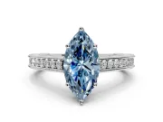 Solitaire Engagement Ring Setting for Fancy Blue Marquise Center with Engraved Pave Band and Prong Head in White Gold