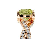 Solitaire Engagement Ring Setting for Fancy Yellow Cushion Cut Center with Narrow Twist Pave Band and Prong Head in Rose Gold