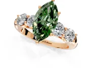 5 Stone Engagement Ring Setting for Fancy Green Marquise Center with Graduated Accents and Prong Head in Rose Gold