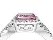 Halo Engagement Ring Setting for Fancy Pink Asscher Cut Center with Wide-Open Pave Split Shank and Prong Head in Platinum