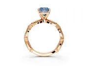 Solitaire Engagement Ring Setting for Fancy Blue Cushion Cut Center with Marquise Panel Band and Prong Head in Rose Gold
