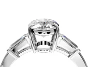 3 Stone Engagement Ring Setting for Oval Center with Baguette Accents and Prong Head in Sterling Silver