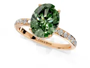 Hidden Halo Engagement Ring Setting for Fancy Green Oval Center with Pave Band and Prong Head in Rose Gold