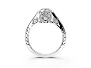 Cathedral Engagement Ring Setting for Oval Center with Antique-Style Pave Band and Prong Head in Platinum
