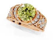 Pave Engagement Ring Setting for Fancy Yellow Round Cut Center with Curved Accent Rows, Openwork and Prong Head in Rose Gold