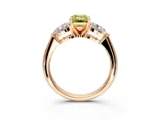 3 Stone Engagement Ring Setting for Fancy Yellow Emerald Cut Center with Large Pear-Shaped Accents and Prong Head in Rose Gold
