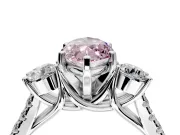 3 Stone Engagement Ring Setting for Fancy Pink Marquise Center with Crossover Basket, Pave Band and Prong Head in Platinum