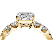 5 Stone Engagement Ring Setting for Cushion Cut Center with Plain Band and Prong Head in Yellow Gold