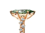 Solitaire Engagement Ring Setting for Fancy Green Marquise Center with Trailing Leaf Accent Band and Prong Head in Rose Gold