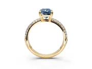 Solitaire Engagement Ring Setting for Fancy Blue Radiant Cut Center with Multi-Row Pave Accents and Basket Head in Yellow Gold