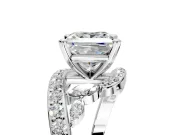 Solitaire Engagement Ring Setting for Princess Cut Center with Pave Bypass Twist Band and Prong Head in Sterling Silver