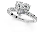 Solitaire Engagement Ring Setting for Heart-Shaped Center with Round Cut Pave Band and Prong Head in Platinum