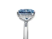 Solitaire Engagement Ring Setting for Fancy Blue Radiant Cut Center with Plain Band, Open Basket and Prong Head in Platinum