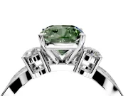 3 Stone Engagement Ring Setting for Fancy Green Cushion Cut Center with Pave Twist Band and Prong Head in White Gold