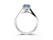 Solitaire Engagement Ring Setting for Fancy Blue Cushion Cut Center with Round Cut Channel Band and Prong Head in White Gold