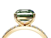 Solitaire Engagement Ring Setting for Fancy Green Asscher Cut Center with Round Cut Pave Band and Prong Head in Yellow Gold